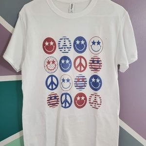 Red white and blue smiley shirt